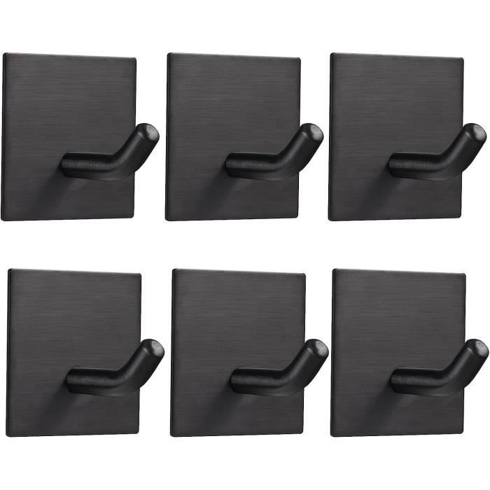 Lot De 6 Crochets Adhésifs Muraux Noirs – Porte-Serviettes Imperméable 10 Kg Acier Inoxydable Pour Salle De Bain & Cuisine