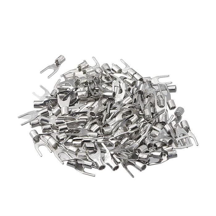 50x Connecteurs Fourche M4 20mm2 - Dore Isole rouge