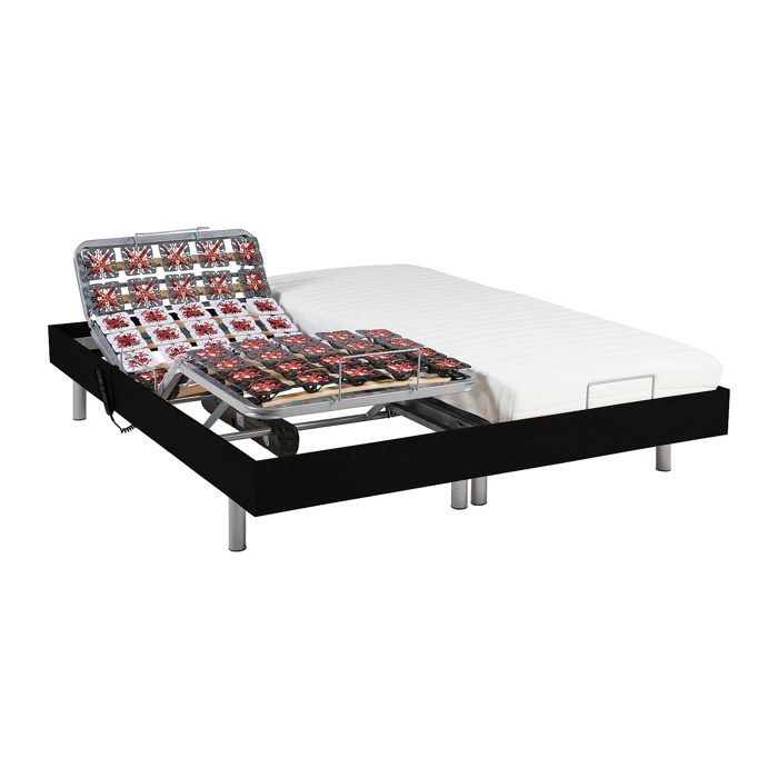 Lit électrique de relaxation tout plots + matelas latex - 2 x 90 x 200 cm - Noir - CASSIOPEE III de YSMÉE