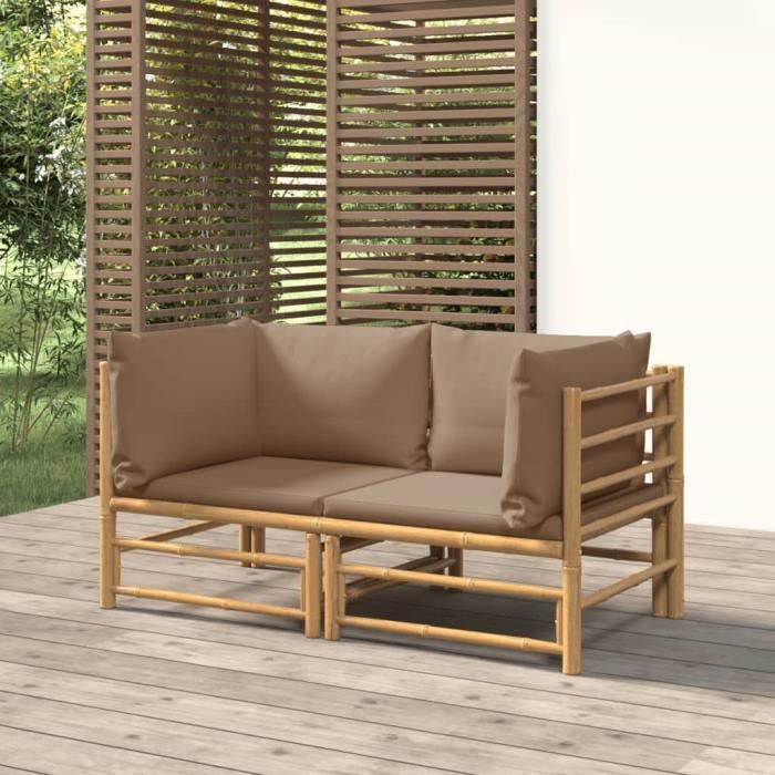 vidaXL Canapés d'angle jardin 2 pièces Coussins Bambou - vue 2