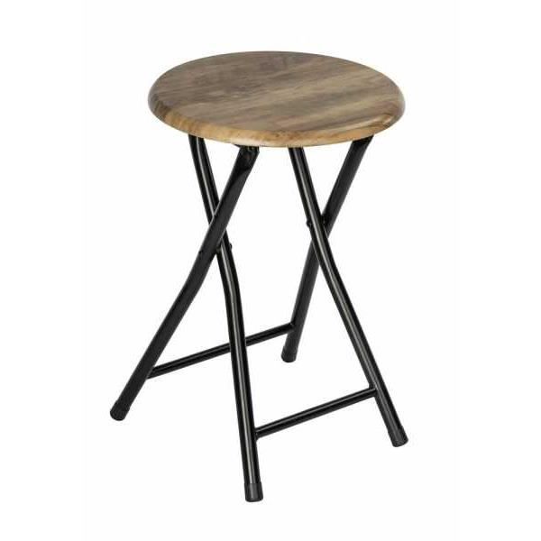 Tabouret dappoint - WENKO - Forio - Pliable - Acier - Bois - Ø30x46 cm - Noir - Marron Tabouret dappoint - WENKO - Forio - Pliable - Acier - Bois - Ø30x46 cm - Noir - Marron