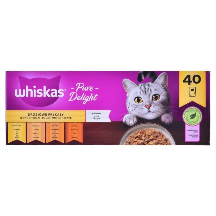 Meilleurs prix pour Nourriture humide pour chat adulte - WHISKAS - Pure Delight - Volaille Ragout en gelée - 40 sachets de 85g