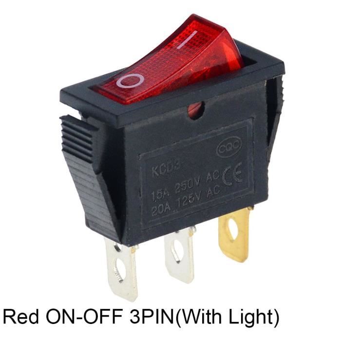 Interrupteur à Bascule KCD3 2 Positions 3 Broches - Marche/Arrêt Avec Voyant LED, 16A/250V, Lot De 10 (vert)