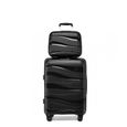 Kono Set de 2 Valise Cabine Rigide Valises de Voyage 55cm à 4 roulettes + Serrure TSA & Portable Vanity Case Noir-1