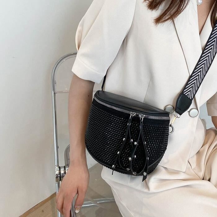 Le noir 20x18x7cm Sac banane pour femmes sacs a bandouliere de createur de luxe avec strass mode petit sa Cdiscount Bagagerie Maroquinerie