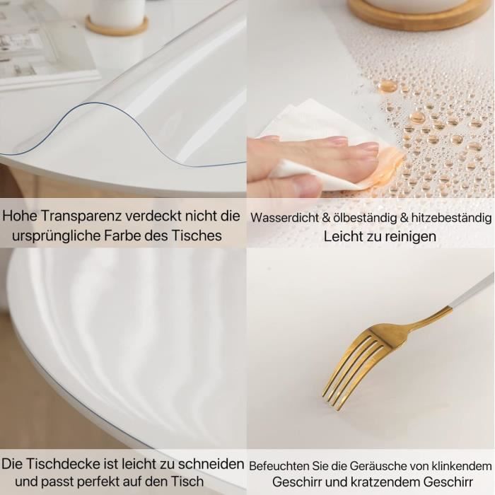 Nappe De Table Ronde Transparente En PVC Facile à Nettoyer, YSTP Antidérapante Et Imperméable