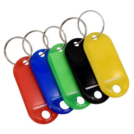 Étiquettes D'Identification Plastique Avec Porte-Clés - Numérotées 1 à 50 (Rouge)