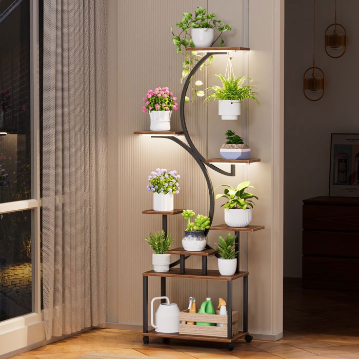 Étagère Plante 2 Niveaux Ronde Métal - Support Pot Fleurs Intérieur Extérieur Balcon Salon