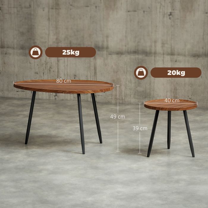 HOMCOM Lot de 2 Tables Basses Rondes gigogne empilables Table d