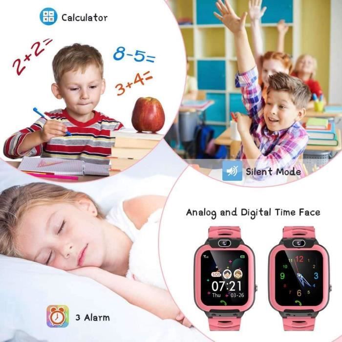 Montre connectée GENERIQUE Montre intelligente enfant - smartwatch enfant  avec téléphone sos musique jeux caméra chronomètre réveil calendrier mode  scolaire écran tactile lampe