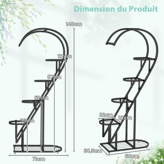 Lot De 2 Pots De Fleurs Sur Pied TecTake - Métal Noir, 2 Tailles, Pour Intérieur/extérieur - 2
