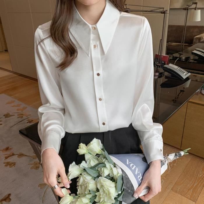 Chemise femme en soie manches longues top