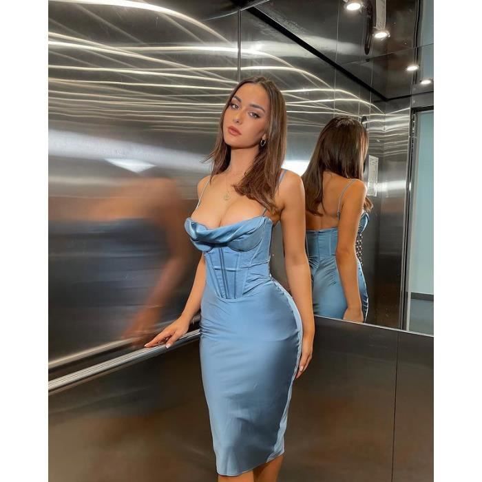 Robe Robe Corset d ete pour femmes de haute qualite blanche bretelles Spaghetti Bustier rembourre moulante Sexy lined royal bue Blanc Cdiscount Pret a Porter