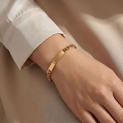 Bracelet 19CM Maille Gourmette Américaine Plaqué Or 18 Carats