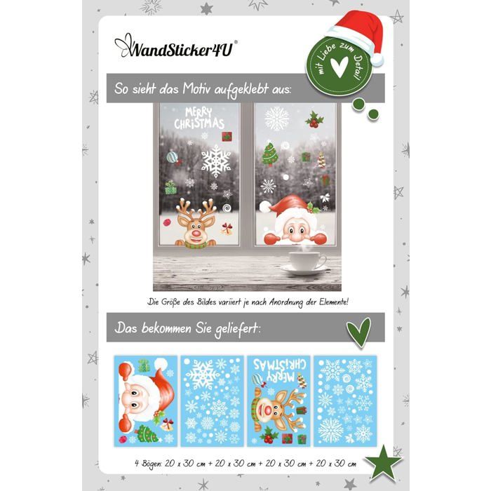 WandSticker4U®- XXL Stickers fenêtre Noël PÈRE NOËL (220x110 cm) I Autocollant fenêtre Noël enfant réutilisables I Décoration de Noel stickers vitres vitrine hiver électrostatique GRAND