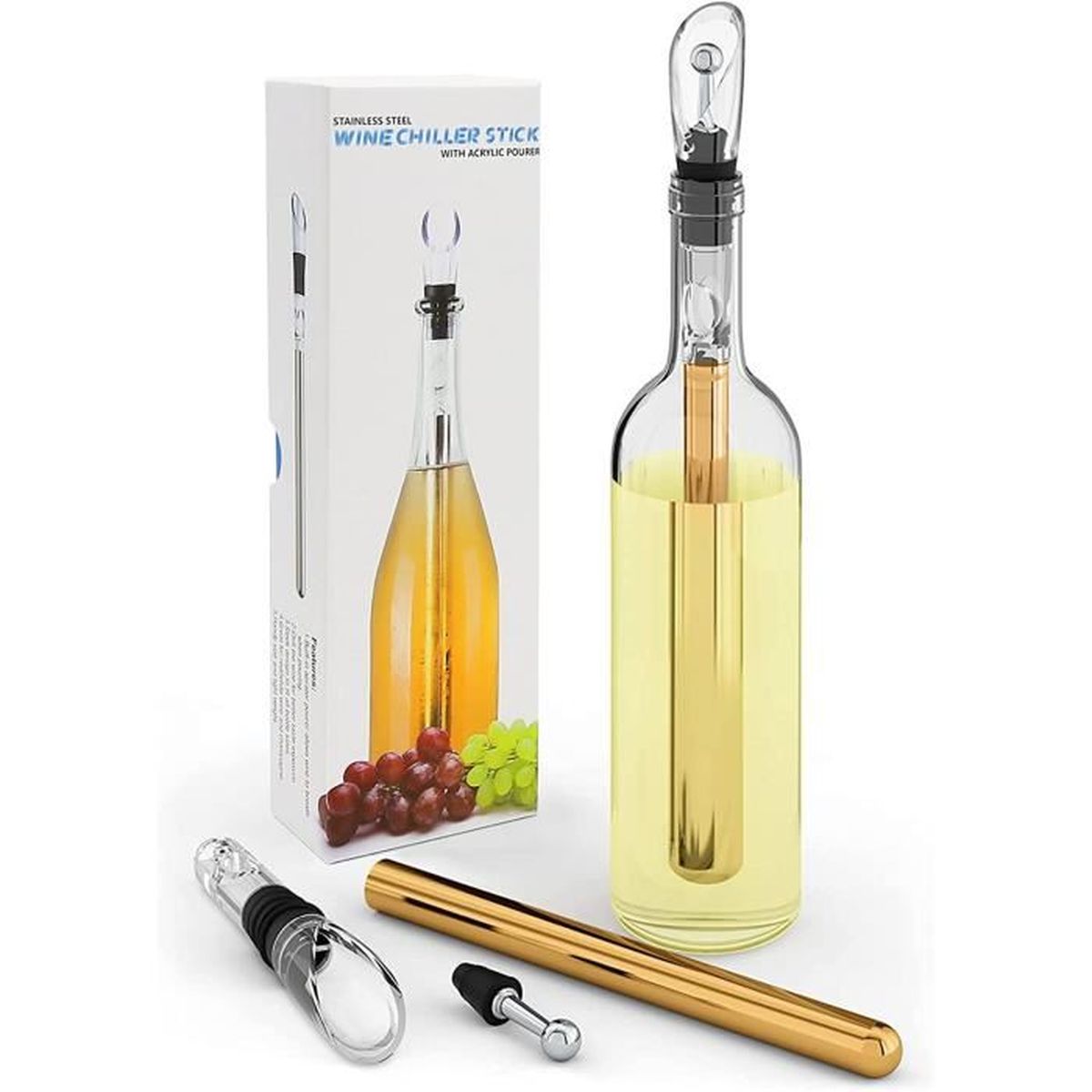 Baton Fresh Wine Lot De 2 Bâtonnets De Refroidisseur De Bouteille De Vin Portable, Tige Refroidisseur A Vin