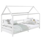 IDIMEX Lit cabane FINA lit simple pour enfant montessori 90 x 190 cm, avec barrières de protection sur 3 côtés, en pin massif lasuré blanc