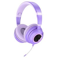 Casque Bluetooth sans Fil avec Lumière RVB Casque de Musique de Jeu avec Microphone,Casque Audio Bluetooth 5.3 Pliable - Violet