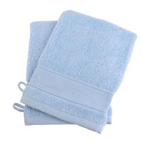 LINANDELLE - Lot de 2 gants de toilette en bouclette éponge avec bande à broder en toile AIDA - Bleu - 