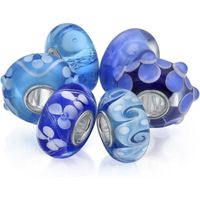 Jeu de perles en verre de Murano bleu avec breloques en argent Sterling