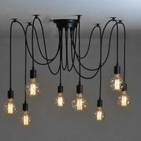 Araignée Lampe 8 tête E27 rétro industrielle Loft bricolage lustre luminaires vintage Noir Sans ampoule