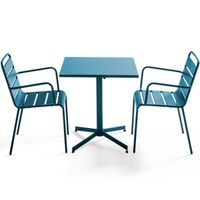 Ensemble table et chaises - OVIALA - Palavas - Acier - Bleu Pacific - Design - 70 x 70 x 72 cm