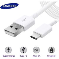 Câble Chargeur Cordon d'Alimentation Blanc charge rapide USB vers Type-C Original Samsung Pour Galaxy A10e, A20s, A21, A21s, A30s