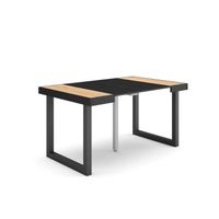 Skraut Home - Table console extensible  - Chêne et noir - Pieds bois massif - 140 cm - Pour 6 personnes