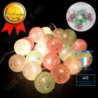 TD® Guirlande Lumineuse LED, 10 Boules Coton, Fonction Piles, Lumières d’Ambiance, Sphères Ø6 cm, diff. couleurs