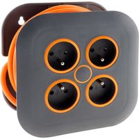 Enrouleur domestique ZENITECH 4 prises 2P+T 16A + coupe-circuit - Gris/Orange
