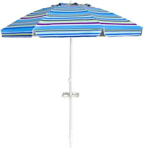 PARASOL Rayure Blue Parasol de Plage avec Porte-Gobelet, P