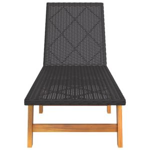 CHAISE LONGUE Atyhao Chaise longue Noir/marron Résine tressée/bois massif d'acacia 84530