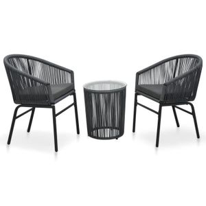Ensemble table et chaise de jardin Ensemble de bistro 3 pcs avec coussins Rotin PVC Anthracite-REN