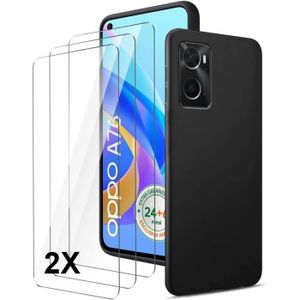 FILM PROTECT. TÉLÉPHONE Coque OPPO A76 + 2x Vitre Silicone look Verre Trempe Antichocs noir