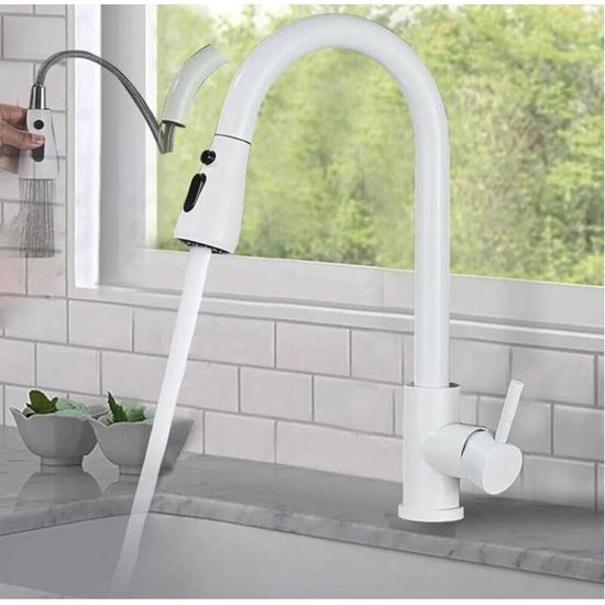 Robinet Cuisine Mitigeur Blanc Monocommande – Joga Plus, Bec Flexible, Invena