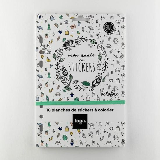Mini Stickers Bullet Journal À Colorier - TOGA - 16 planches mensuelles et trackers noir et blanc