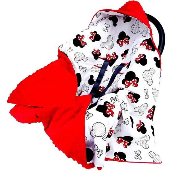 Couverture enveloppante bébé nid d Ange siège Auto - Couverture Poussette Hiver Couverture (minky rouge avec coton motif souris, 90c