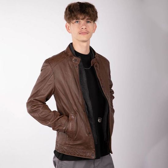 Blouson en cuir OAKWOOD Alden Homme Marron Marron Cdiscount Pret a Porter