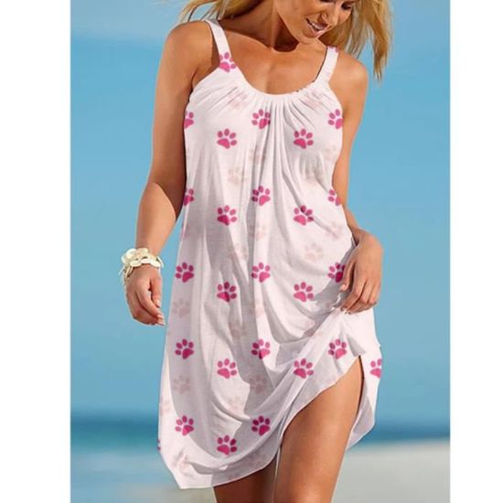 Robe Sans Manches A Col Rond Pour Femme Mini Robe A Ligne Rose A Bretelles Imprimees De Pattes Robe De Plage Dete Ample Pink M Pink Cdiscount Pret a Porter