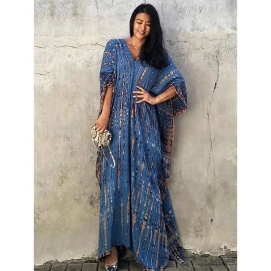 Caftan Turc Grande Taille Femme - Chemise De Nuit Brodée Plage Piscine - Cache-maillot Polyester Noir - Taille Unique Côté Fendu - 5