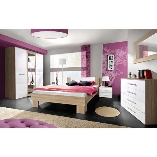 Chambre Complete Adulte 6p Vicky 180x200cm Blanc Chene Paris