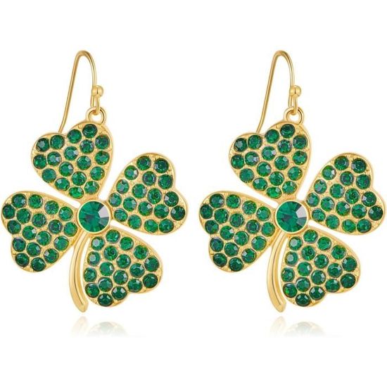 Boucles D'oreilles Trèfle 4 Feuilles Zircon Bleu - Plaqué Or Jaune - Clous - Neuves Avec étiquettes