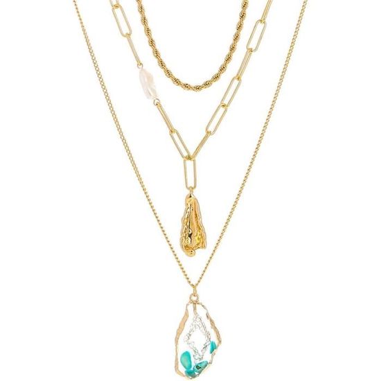 Collier multicouche avec pendentif en coquille de noix de , perles de