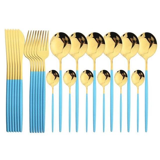 Lot De 4 Couverts En Acier Inoxydable - Sains Et Respectueux De L'environnement - Avec Couteau, Fourchette Et Cuillère - Avec Poignées En Bois