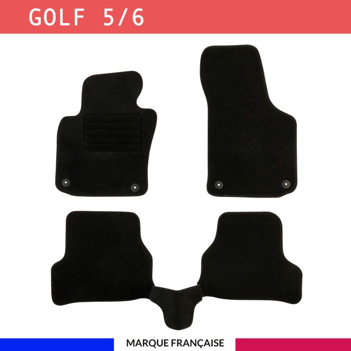 Tapis de sol voiture - Sur mesure pour VOLKSWAGEN GOLF 5 / GOLF 6 (11/2003-11/2012) Antidérapant - 3 pièces : Protection arrière