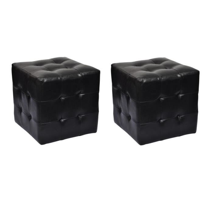 Pouf Cube Capitonné Tabouret Cube de Rangement Noir (lot de 2) 30 × 30 × 30 cm