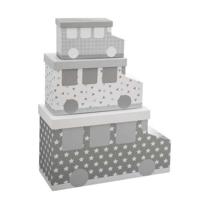 Atmosphera - Lot de 3 Boîtes de rangement forme voiture Gris