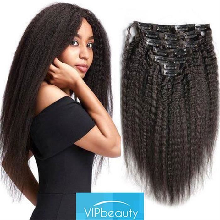 Clip droit Afro crépus Extensions de cheveux humains Remy pleine tête brésilienne pince à cheveux Ins 8 pièces/ensemble 120