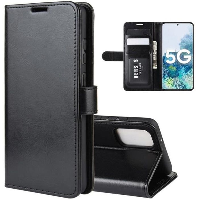 Coque Samsung Galaxy S20 FE (5G), Noir Cuir Qualité Supérieure Silicone Souple Fente de Cartes Élégante Ultra-fin Antichoc