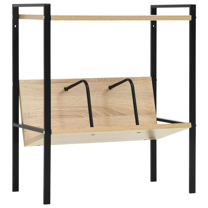 BOI® Bibliothèque 2 niveaux Noir et chêne 52x28x59 cm Aggloméré